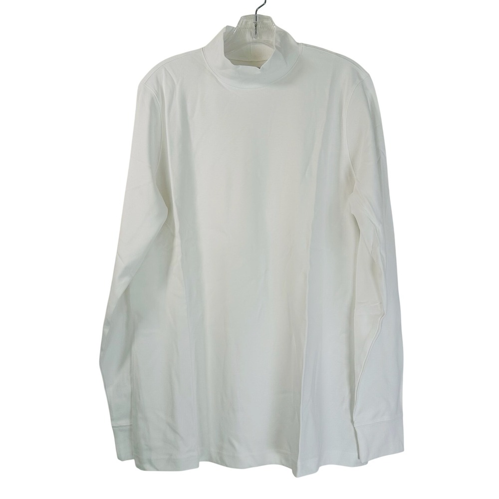 Lands End Mens White Long Sleeve Mock Neck Relaxed Fit Cotton Shirt L/T